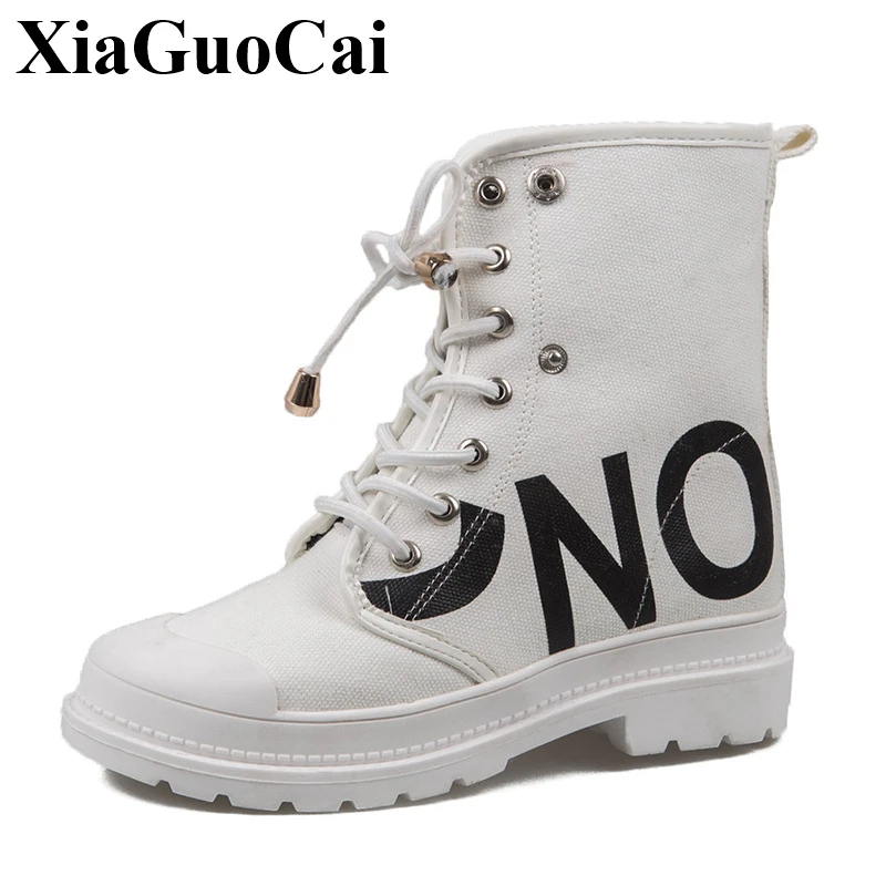 Женские ботильоны высокие парусиновые ботинки на шнуровке женская