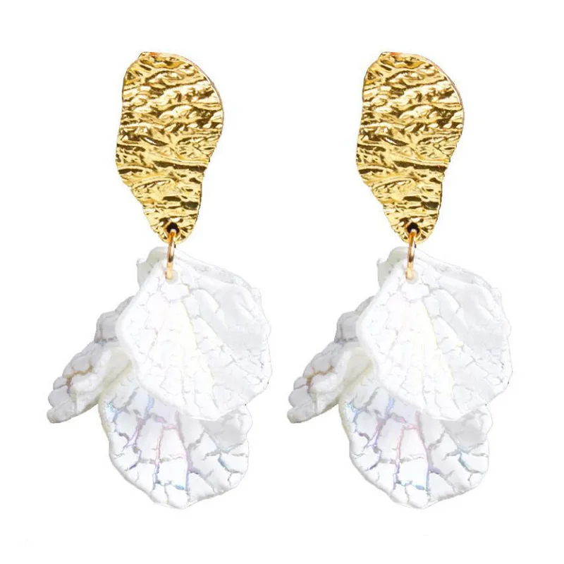 

Korean White Shell Flower Petal Drop Earrings For Women Vintage Dangle Pendant Trendy Temperament Jewelry