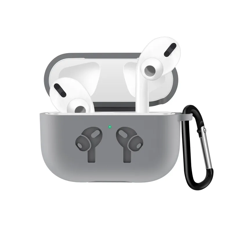 Серый Мягкий силиконовый чехол для AirPods 3 BuckleShockproof чехол для Airpods Pro зарядный чехол светодиодный защитный чехол Аксессуары для наушников - Цвет: Серый