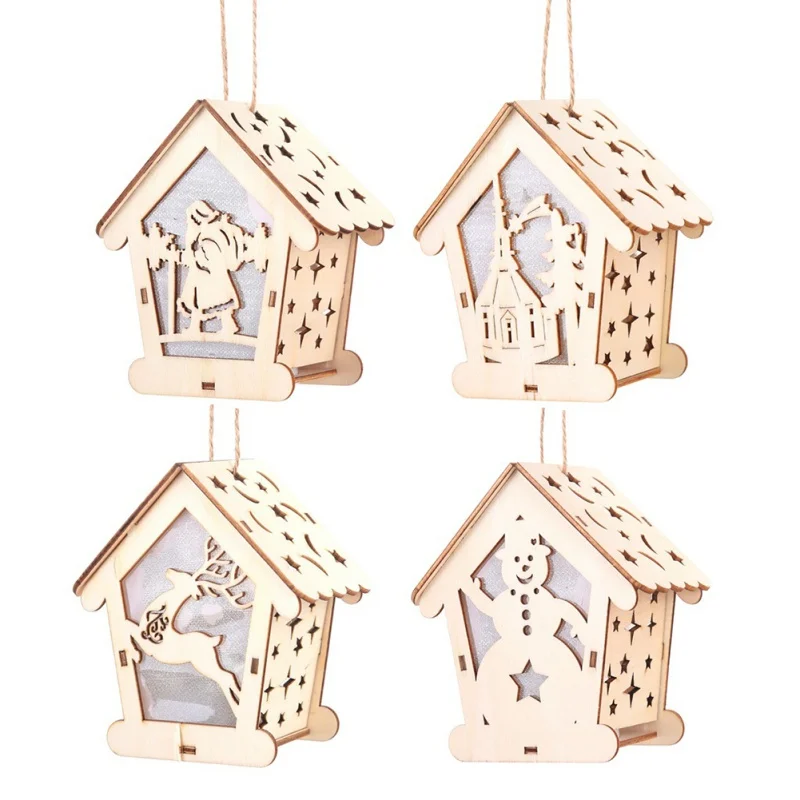 Рождественские украшения милый светящийся маленький деревянный дом висячие для