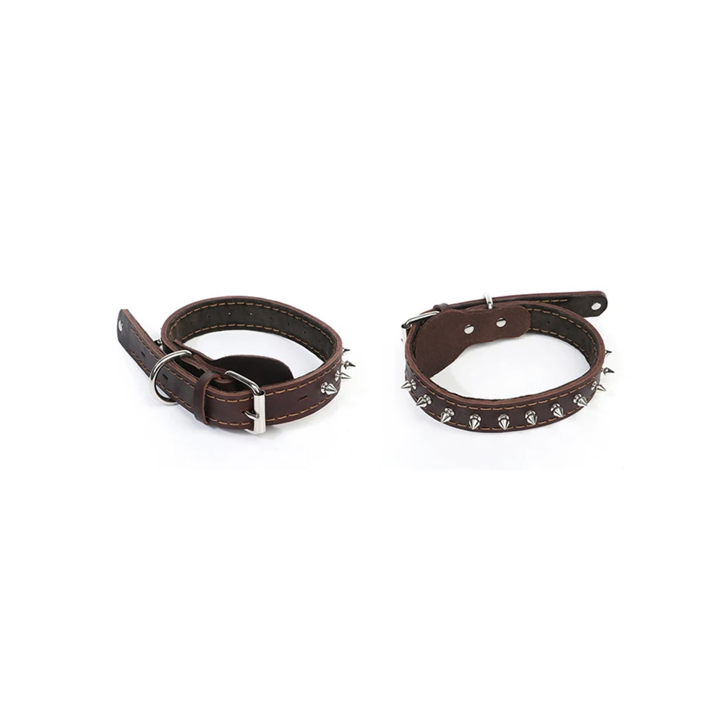 Brown Collar Воловья кожа, острый Шипованный кожаный ошейник для собак, ошейник для больших собак, регулируемый поводок для средних и больших собак - Цвет: Brown Collar
