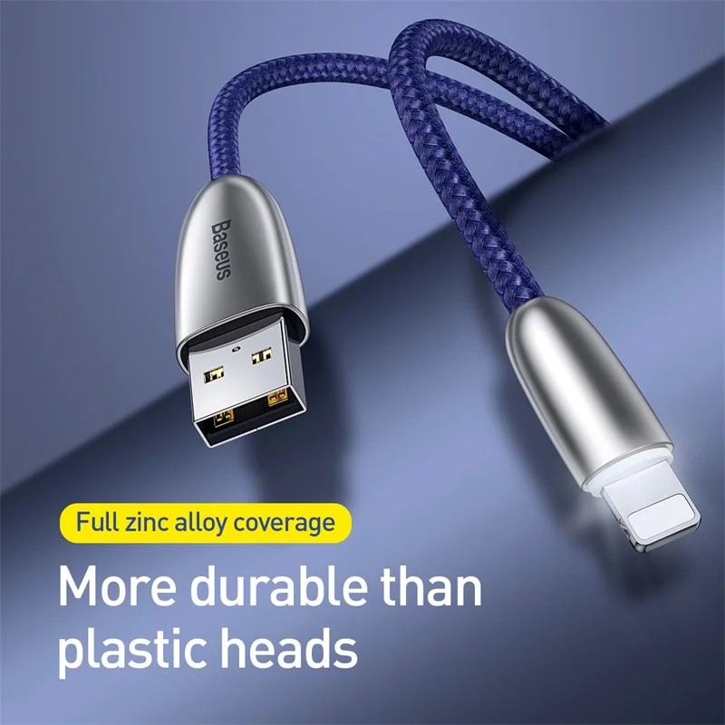 Светодиодный светильник Baseus, usb-кабель для зарядки iPhone xs max xr 8 7 6s plus 11 ipad pro, кабель для быстрой зарядки apple, светильник ning, 2 м