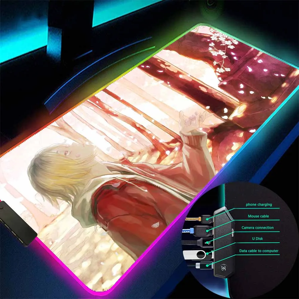 

High Quality Mini Office Carpet Desk Mat Rubber Mat Rgb USB Hub 4port Non-slip Computer Mat Beautiful Anime Gaming Mouse Pad LED