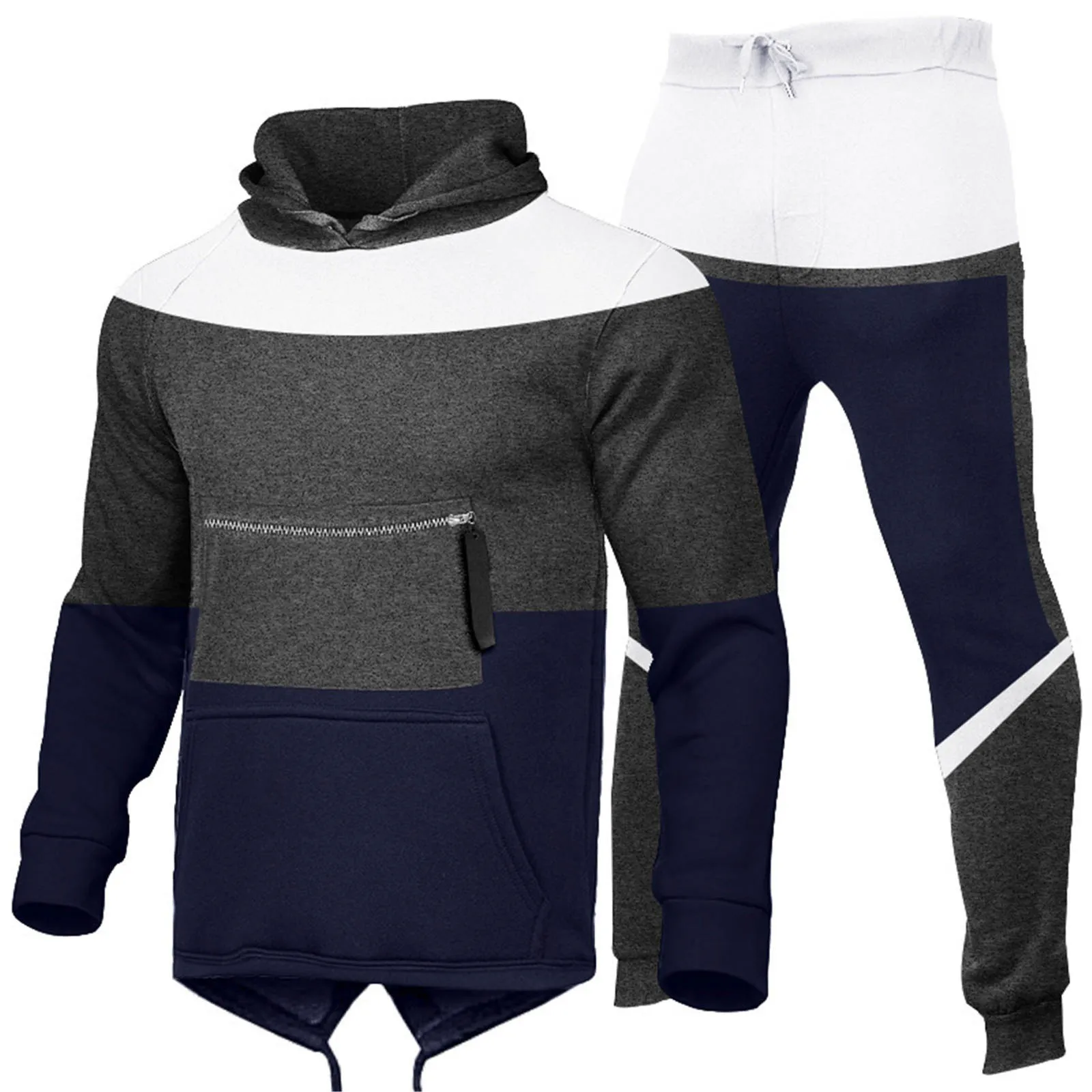 

Zipper Hooded Sweatshirt Men Fashion 2020 Spring Casual Patchwork Fleece Warm Hoodies Sweatshirts Male Streetswear Coat Jackets