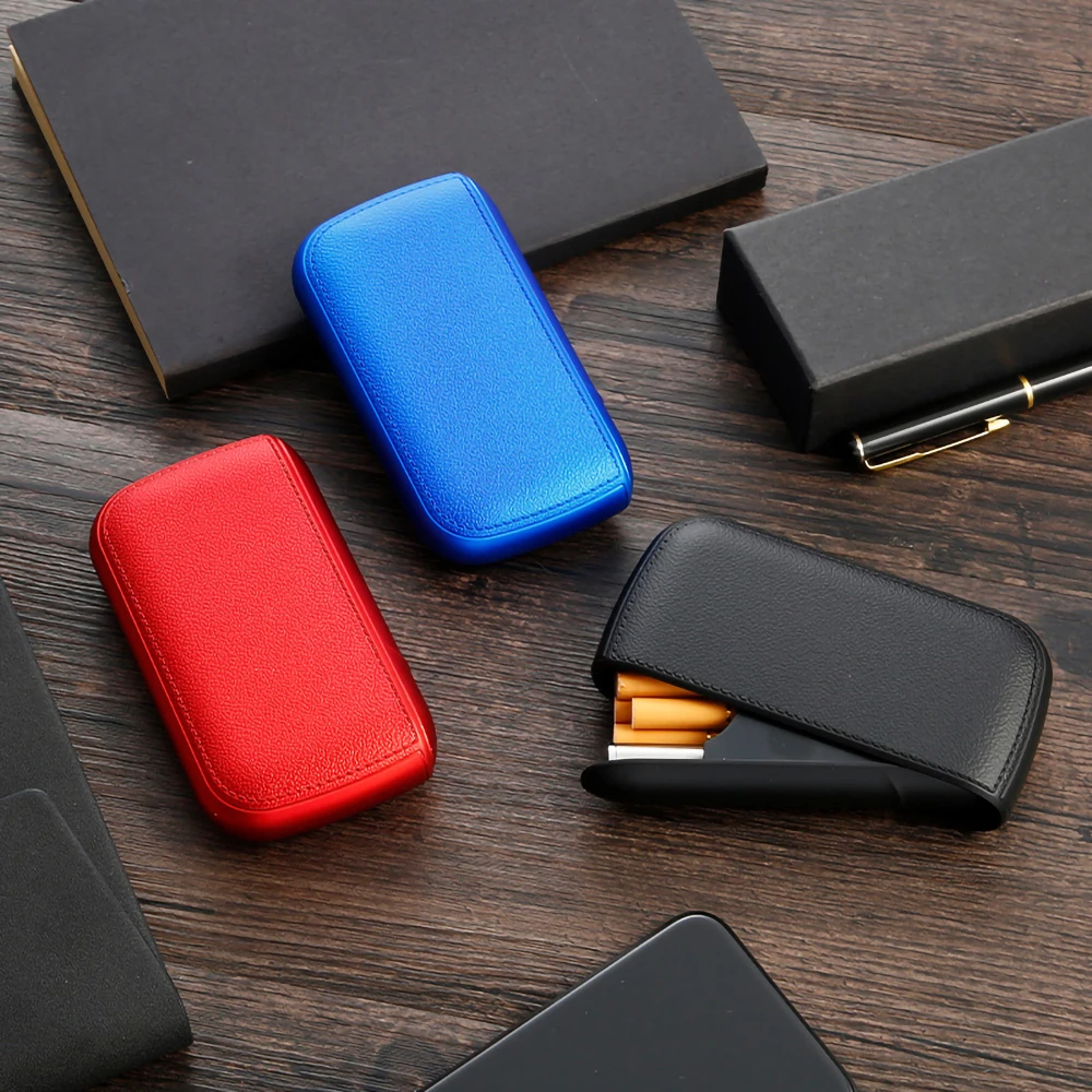

6 Colors PU leather cigarette case elegant and compact with lighter Universal men women coarse fine cigarette windproof case