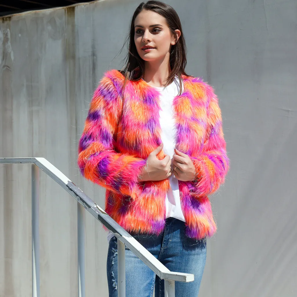 Женское меховое пальто Осень зима Женская куртка бохо искусственный мех верхняя