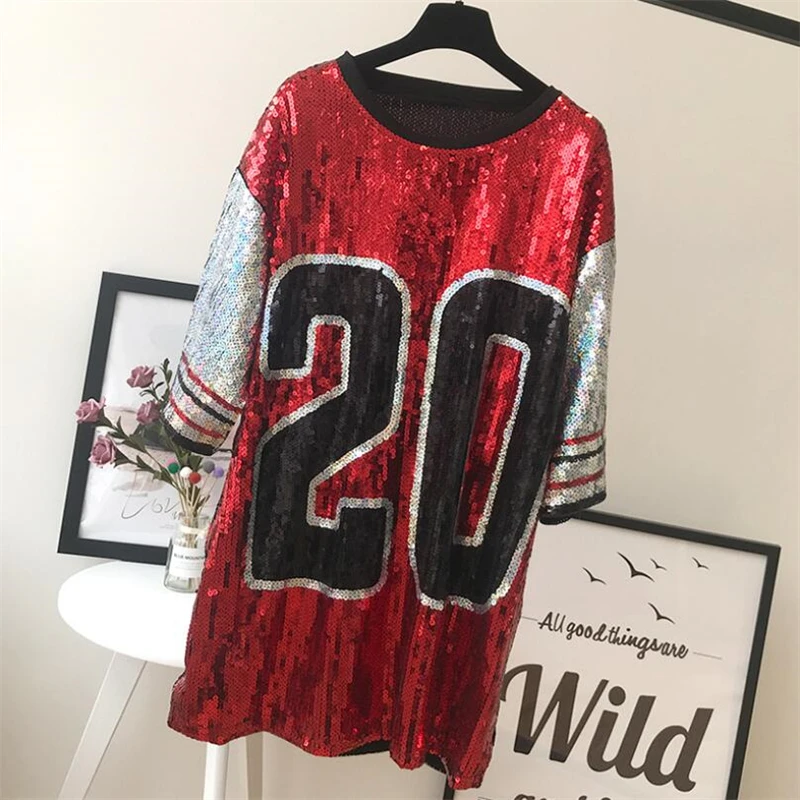 Женское платье футболка с блестками мини в стиле рок хип хоп свободная цифрой