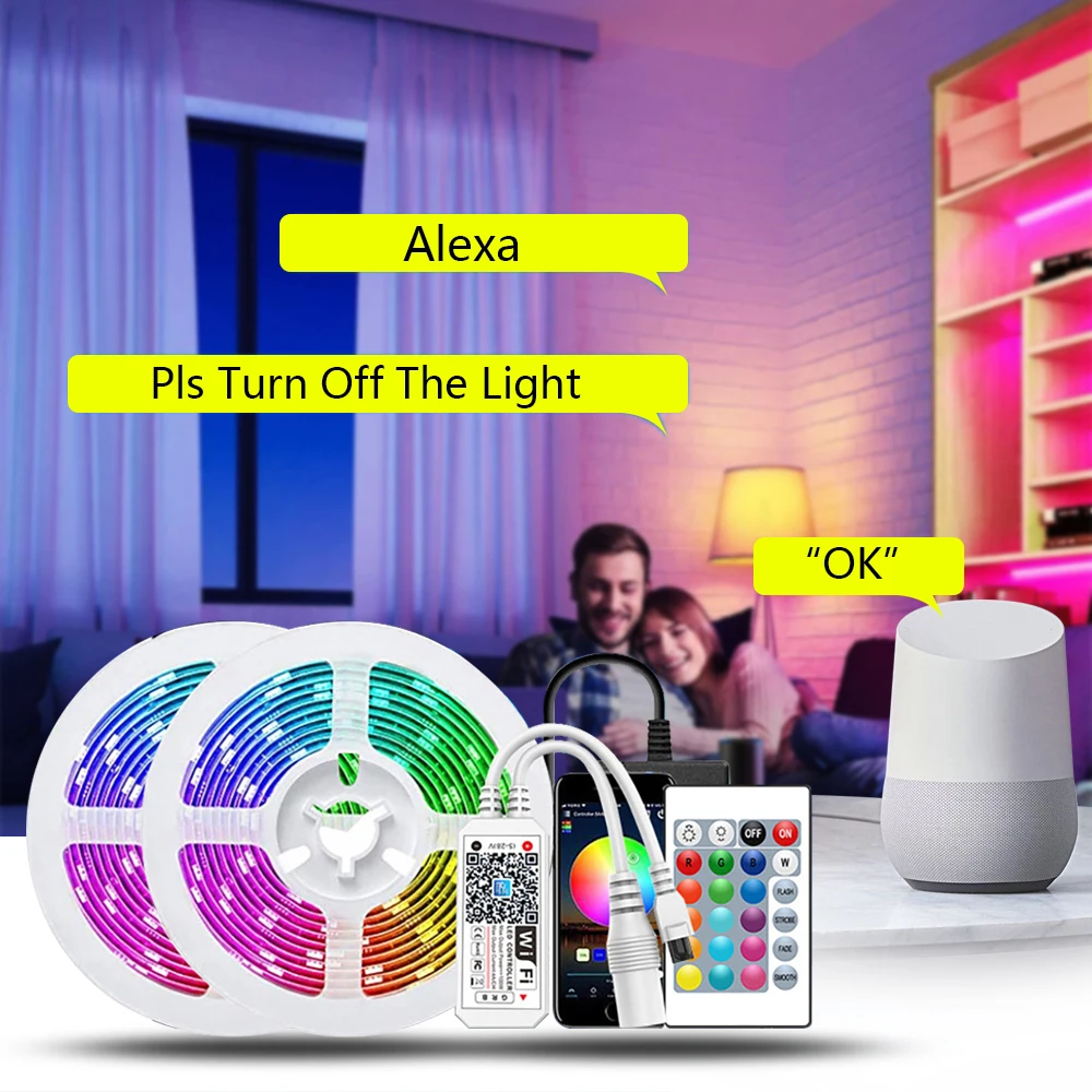 

Wi-Fi, Fita Alexa цветных (Rgb) светодиодных лент огни настенная кровать Decoracion Habitacion Adolescente/ТВ Gabinete геймера Tuya Smart Led полосы 220v