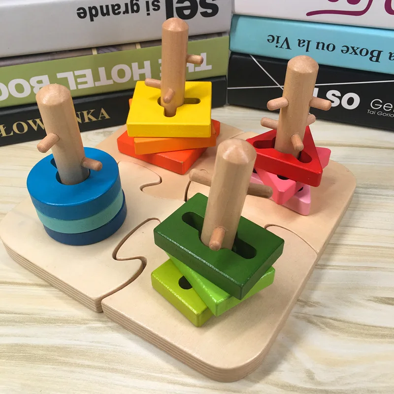 

Four Pillar Unlock Geometrical Tower Pillar Set Pillar Children's Puzzle Toy Shape Color Recognition Four Pillar Puzzle