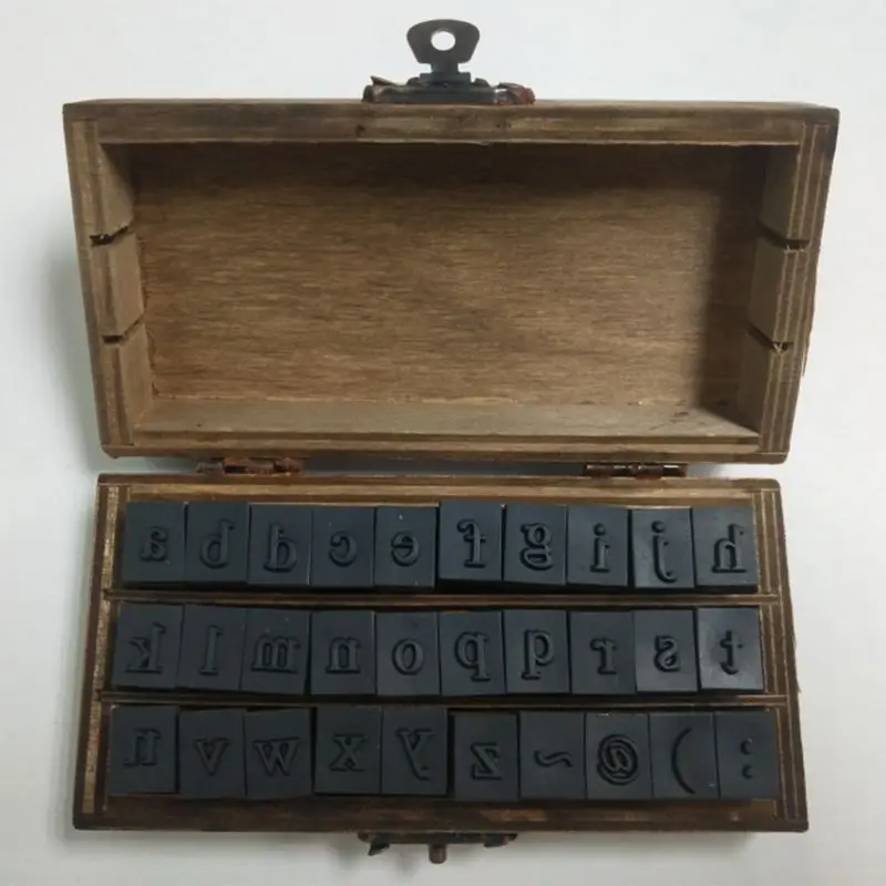 

P82C 30pcs Retro Alphabet Letter Lowercase Wooden Rubber Stamp Set Craft