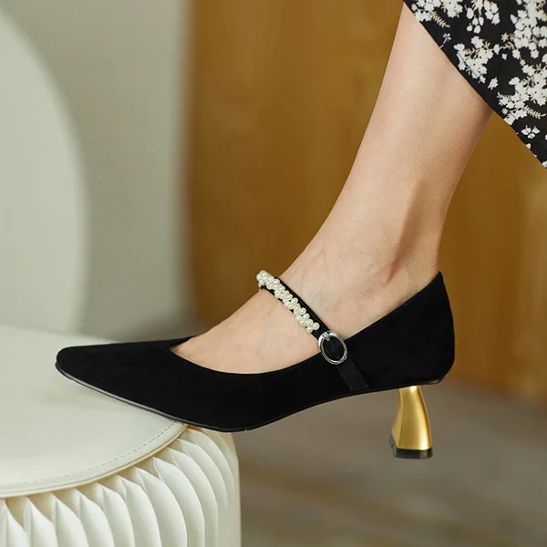 

Женские туфли-лодочки с бусинами, черные свадебные туфли на высоком каблуке, Украшенные бусинами, в винтажном стиле, весна-осень 2021