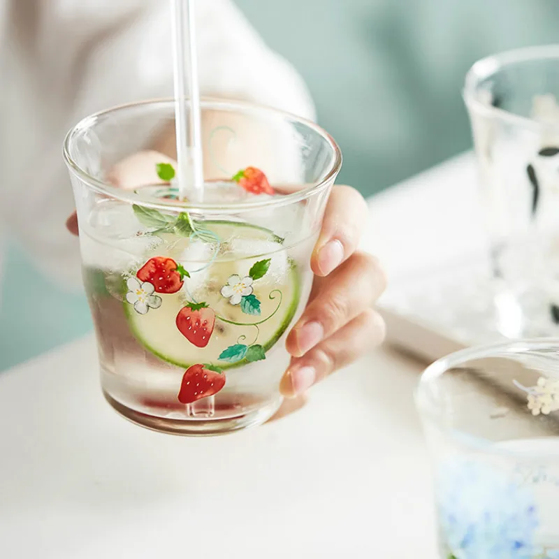 

Cute Art Glass Cup Heat Resistant Flower Drink Water Ice Cream Glass Cup Coffee Modern Dessert Verre A Eau Drinkware DE50BL