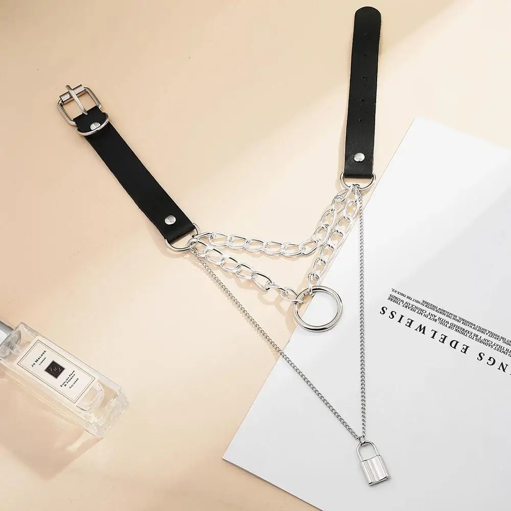 Многослойное готическое ожерелье с замком для влюбленных, колье в стиле стимпанк, висячая кожаная цепочка, колье, лучшее ювелирное изделие для пары, подарок