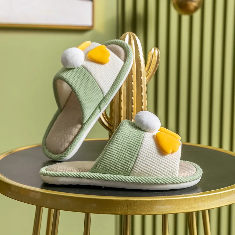 

Cotton Linen Non-slip Soft-soled Slippers Female Four Seasons Home Furnishing Fabric Indoor Couple Cute Bathroom Slippers
