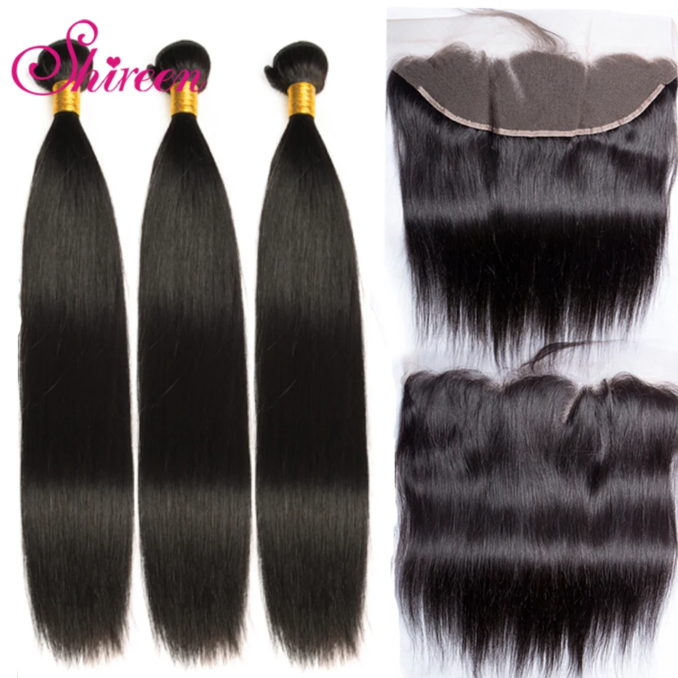 Shireen прямые человеческие волосы 3 пучка с фронтальным закрытием перуанские