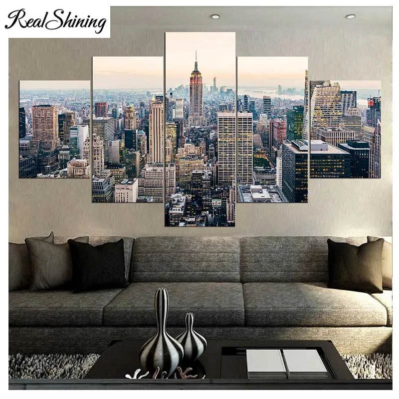 Манхэттен США Алмазная картина 5 шт. Нью Йорк город небоскребы горизонт Городской
