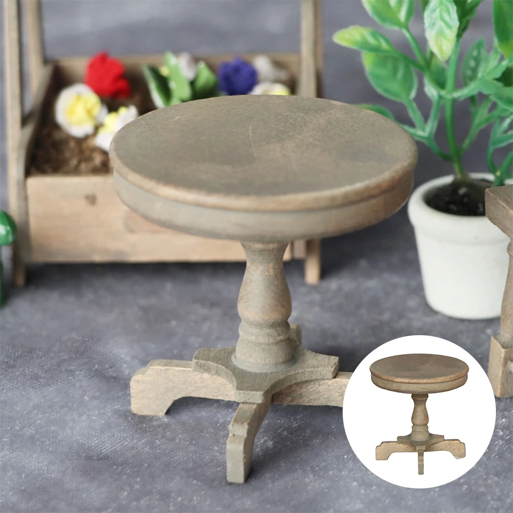 

1:12 Doll House Chic Antique Wood Round Table Furniture Model Accessory Toys