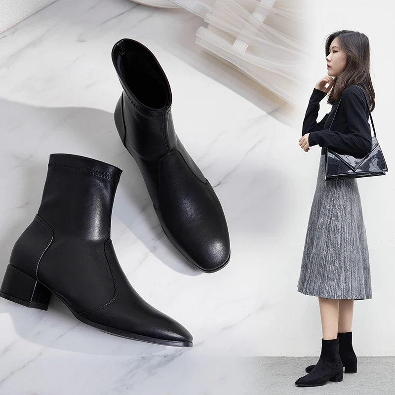 

2021 new spring shoes Women ankle Boots plus size 22-26.5cm length suede short boots fashion pointed toe Sheepskin insole