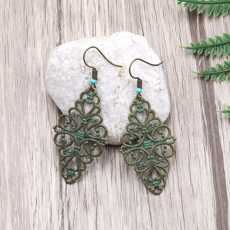 Античная бронза ярь Медянка патина цветочные серьги открытые богемные женские