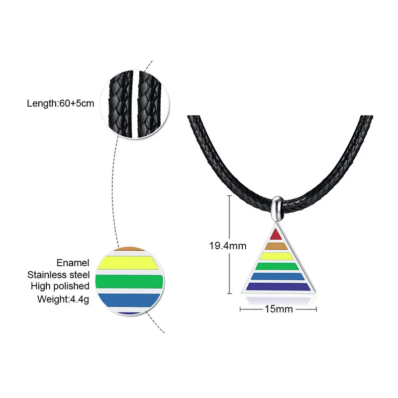 ZORCVENS Silver Color Stainless Steel Rainbow Triangle Pendant Necklace for Man Jewelry Black Cord Wedding Gift | Украшения и