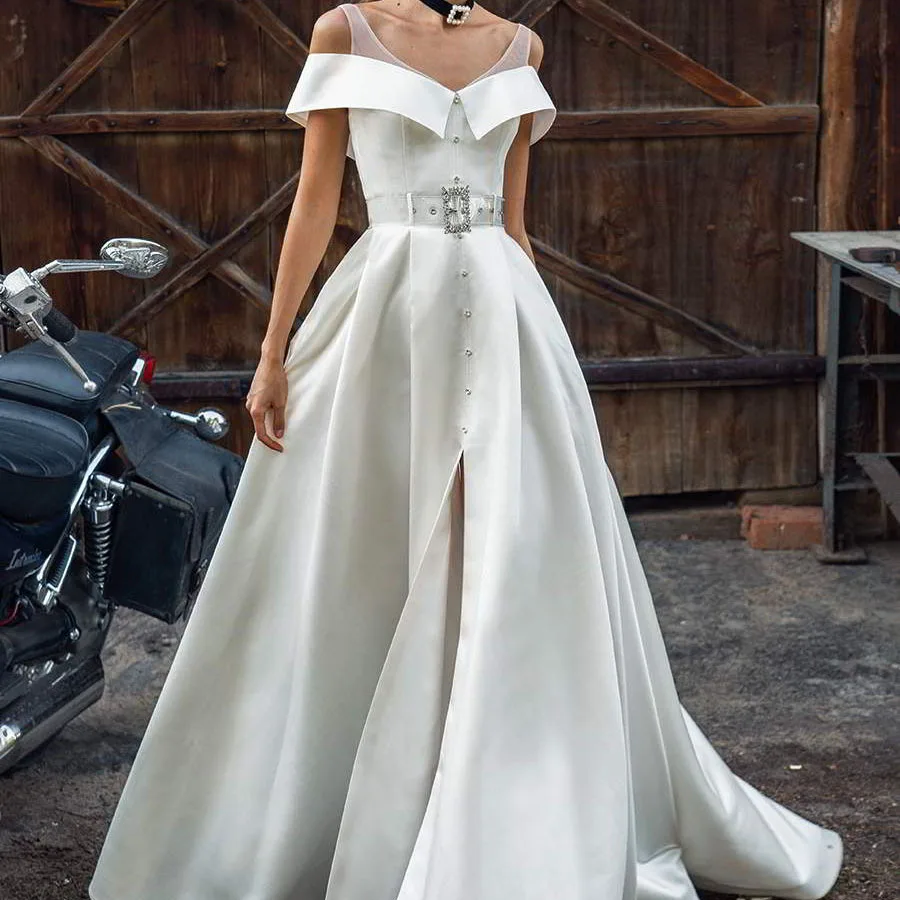 

New European and American hot selling sexy one shoulder split dress banquet evening dress