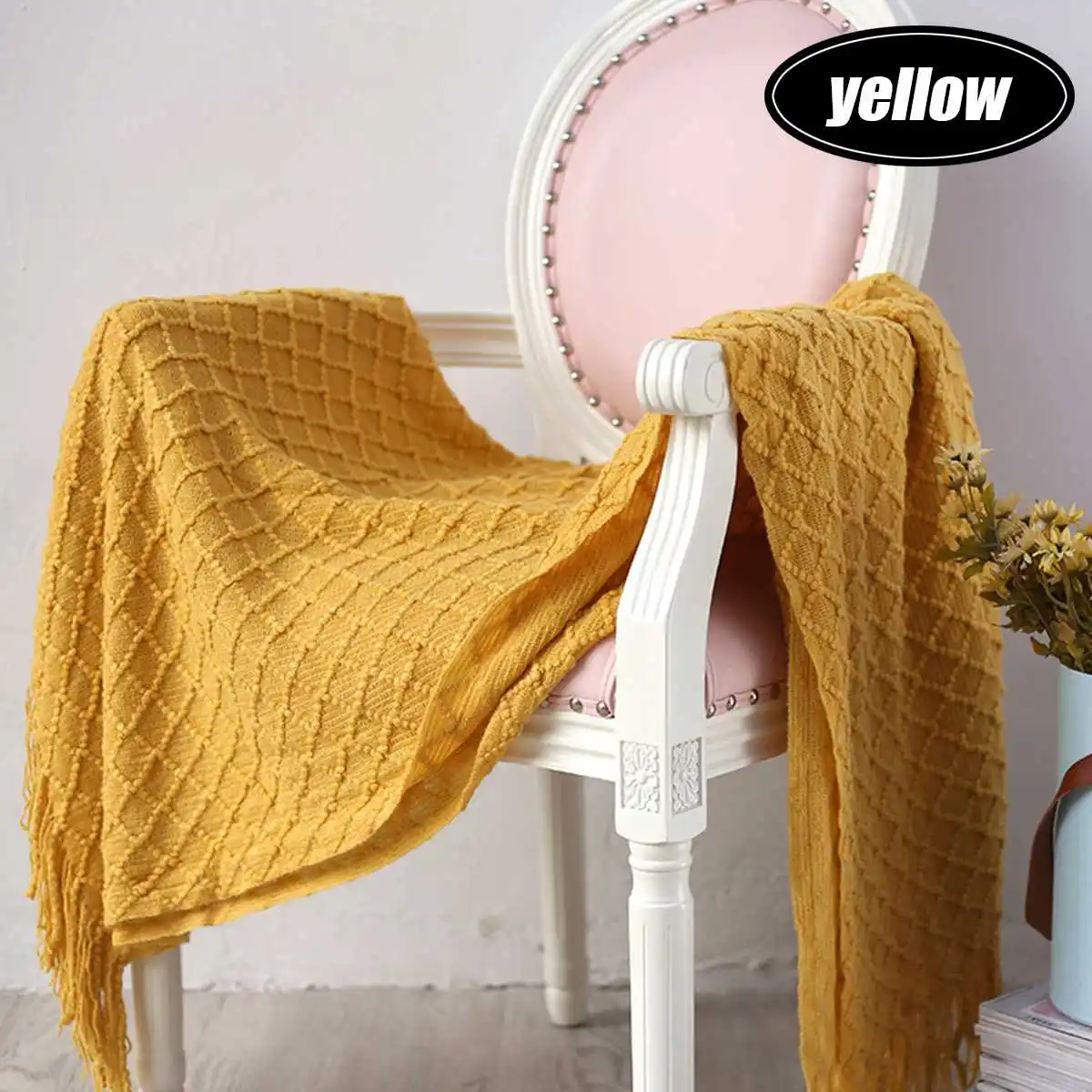 Плед для дивана из акрила с кисточками 130x150 см | Дом и сад