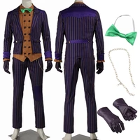 game arkham knight suit cosplay costume villain joker outer wear halloween carnival clown outfit with tie