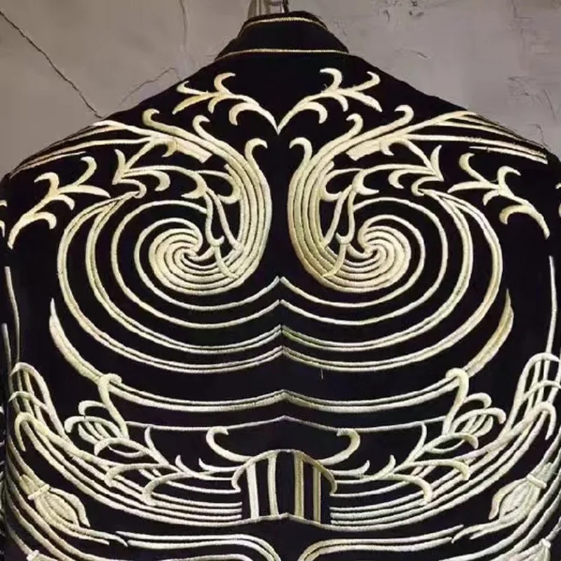 Brand Autumn Men Blazer Designer Embroidery Long Sleeve Suit Jacket Court Style Party Wedding Coat Club Stage Singer Clothes |