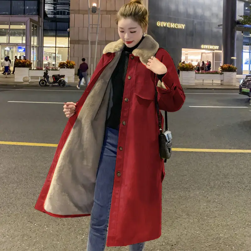 

Plus Size Women's Winter Coats 2021 New Korean Loose Mid-Long Plus Velvet Windbreaker Thick Padded Jacket Tooling Jacket Parkas