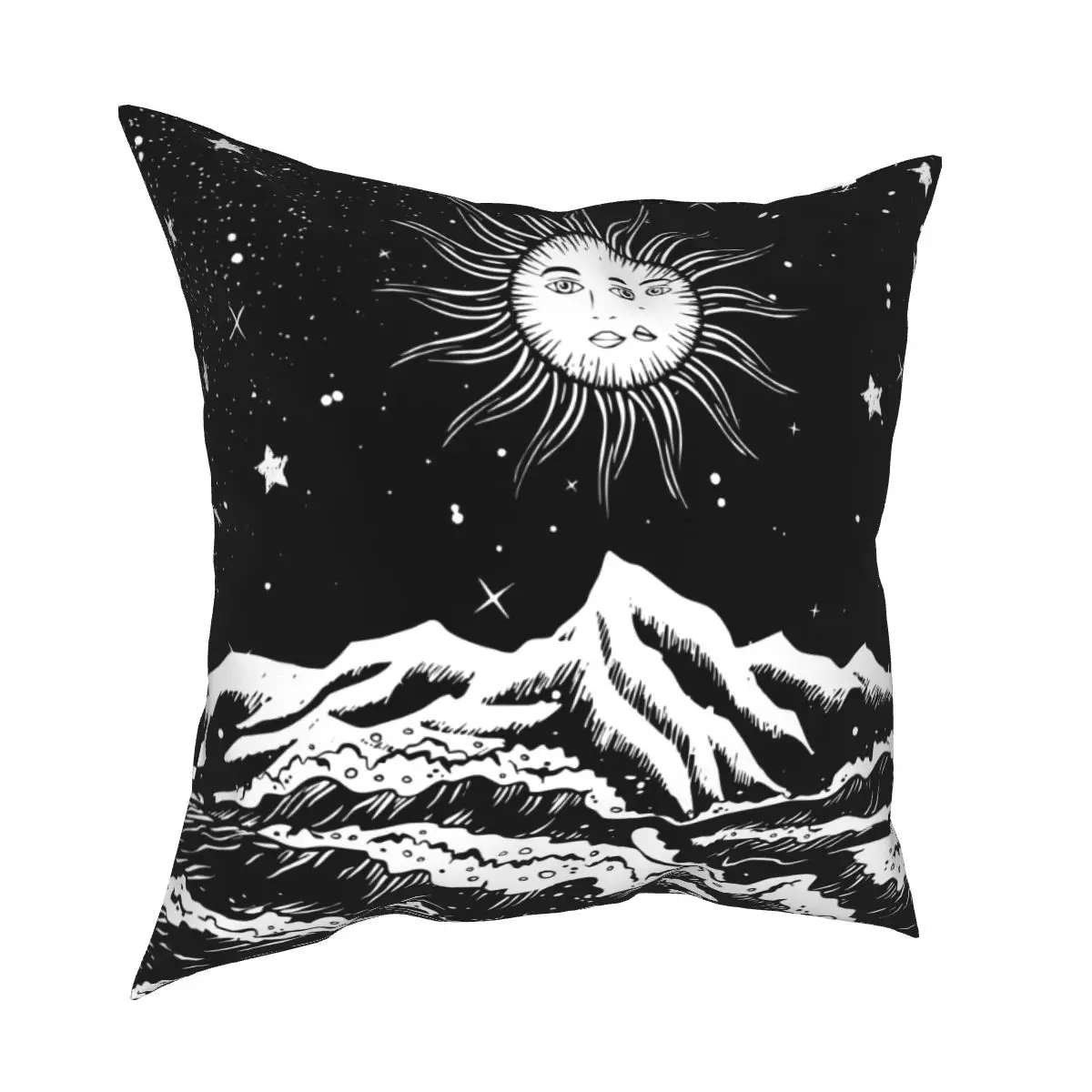 Sun And Moon Vintage Art Square Pillowcases Seat Black White Stars Zodiac Tarot Cushion Cover Creative Throw Pillow Case 40*40cm