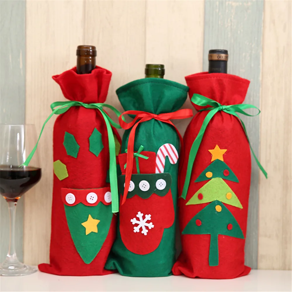 Christmas Red Wine Bottle Cover Bags Home Table Decoration storage bags Santa Claus Party gift navidad | Дом и сад