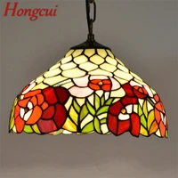 hongcui tiffany pendant light contemporary led colorful lamp fixtures decorative for home dining room