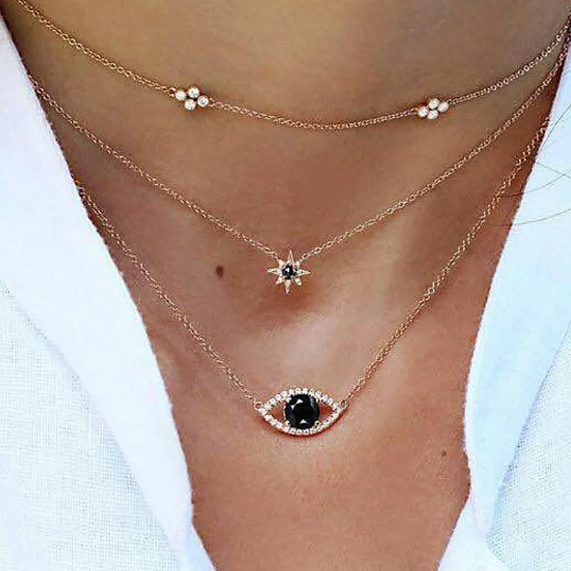 

2021 Trendy Women Eyes Multilayer Geometry Necklace Party Jewelry Gift