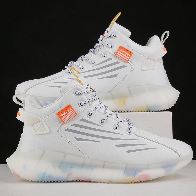 

Colorful Popcorn Leather Men's Shoes Soft and Comfortable Rubber Sole Man Sports Shoes White Casual Walking Male Shoes