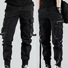 Мужские брюки с карманами, однотонные брюки-карго в стиле хип-хоп, на ремешке, для уличного танца, на осень