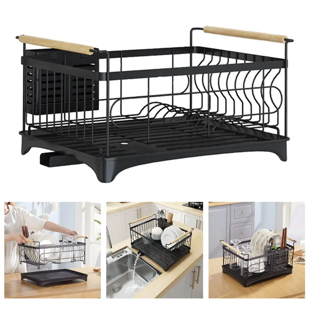 

Kitchen Dish Drainer Black Dish Rack Stainless Steel Dish Drying Rack Organizer Multifunctional Storage Home Kitchen Supplies