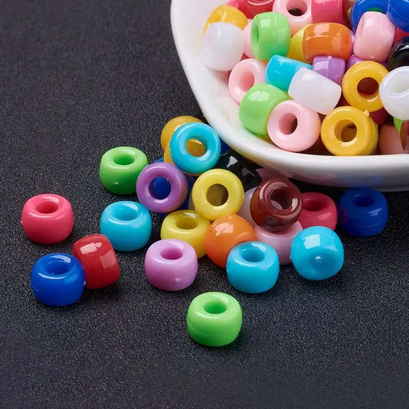 

100pcs 9x6mm Cute Column Opaque Acrylic Spacer Beads Mixed Candy Color for Jewelry DIY Making Decorate ,Hole: 4mm