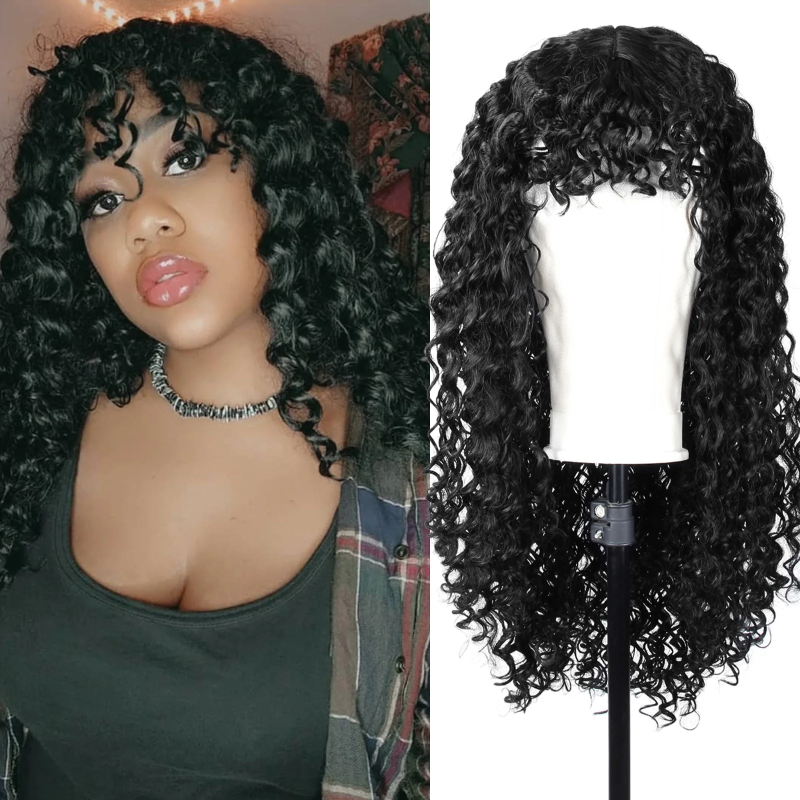 

Synthetic Natural Black Kinky Curly Wigs Daily Use 22" Long Heat Resistant Fiber Swill Afro Fluffy Wig For Black Women