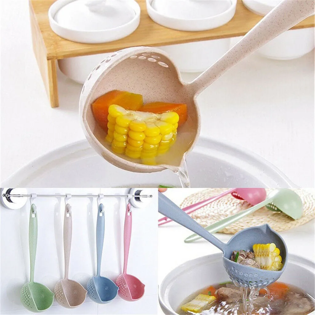 2 in 1 Soup Spoon Long Handle Creative Porridge Filter Dinnerware Cooking Tools Grid Scoop Kitchen Colanders Garden | Дом и сад