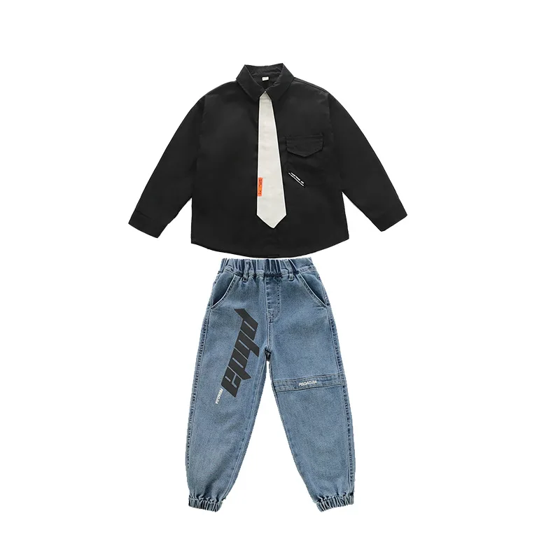 

Tie Spring Autumn Boys Clothing SuitsBlouse + Pants 2pcs/Set Kids Jacket Teenager Sport School Outfits Tracksuit High Quality