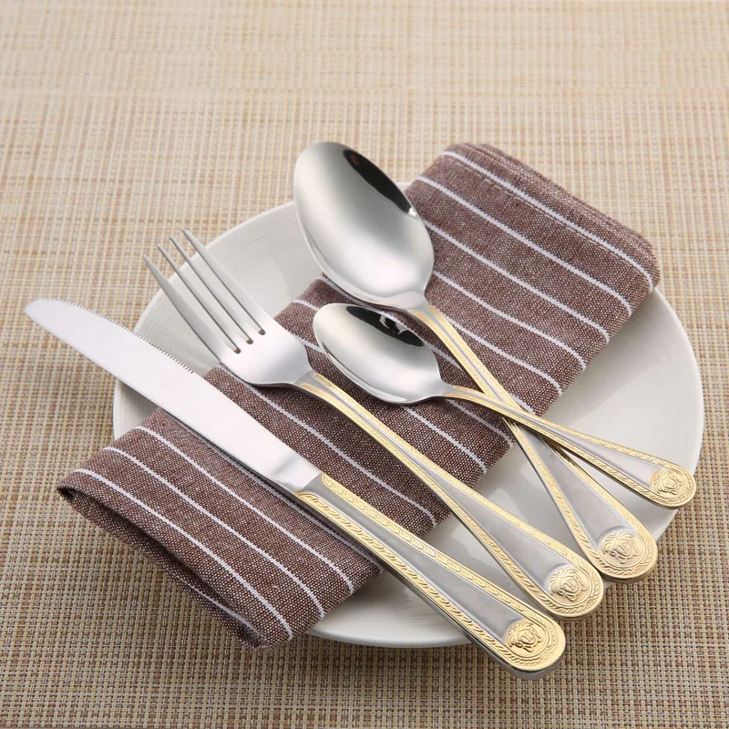 4 Pieces/set of Cutlery Retro Western Food Gold-plated Knife Golden Set Stainless Steel Steak | Дом и сад