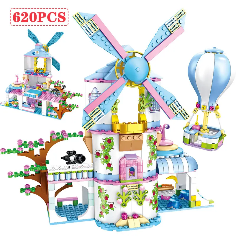 

620pcs Building Blocks Bricks Compatible Friends Princess Castle Windmill Hot Air Balloon Figure Education Toys for Girls Gifts