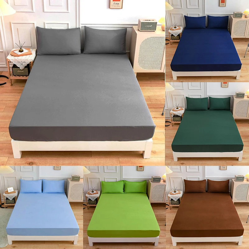 

1.2/1.5/1.8m Dust Cover Fitted Sheet Mattress Cover Fitted Bed Sheet Cotton Solid Color Soft Quilt Cover Cozy Dust Cover