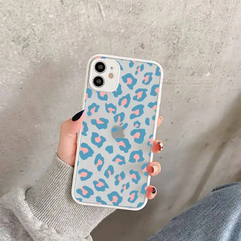 

Leopard Print Phone Case For iPhone 12 11 Mini Pro XR XS Max 7 8 Plus X Matte transparent White Cover