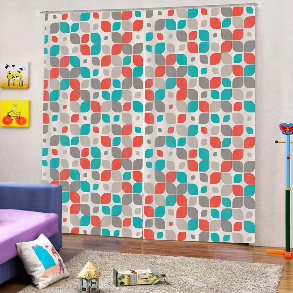 Геометрические цветные листья модные занавески для гостиной спальни