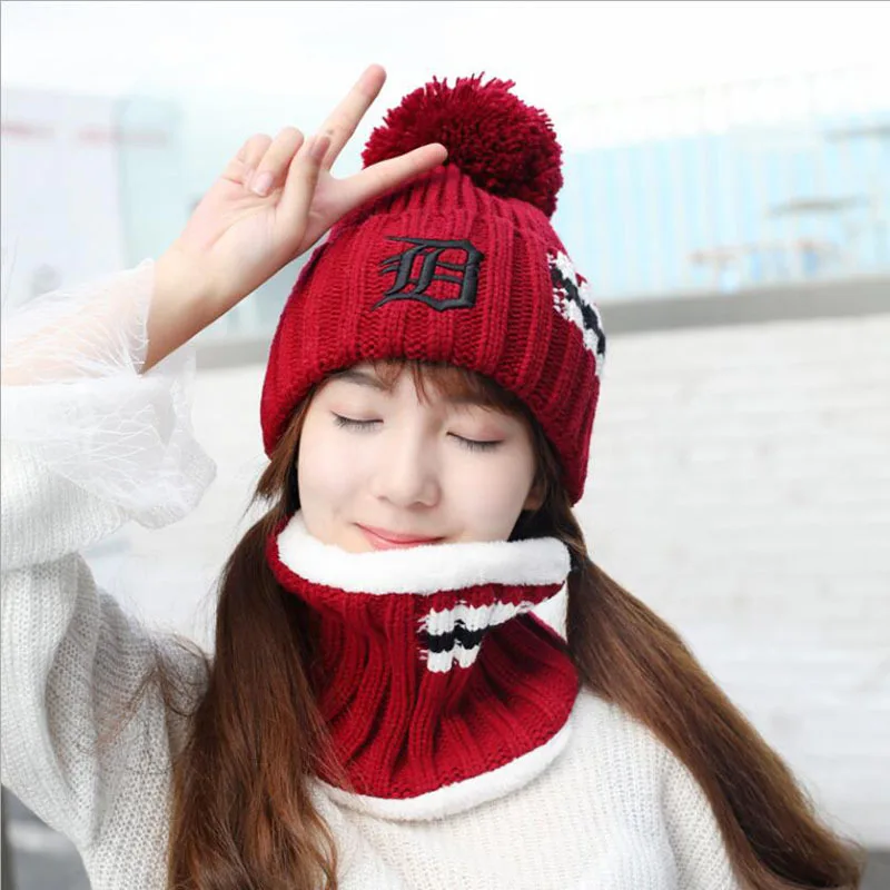 Для девочек лыжный новый бренд большой мех помпоны вязаный шарик шапки шарф