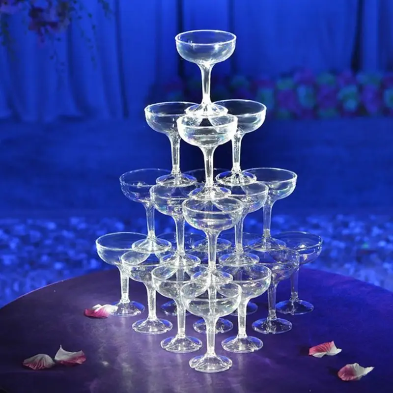 2022 New Plastic Champagne Flutes Disposable - 6Pcs Clear Glasses for Parties Glitter Cup |