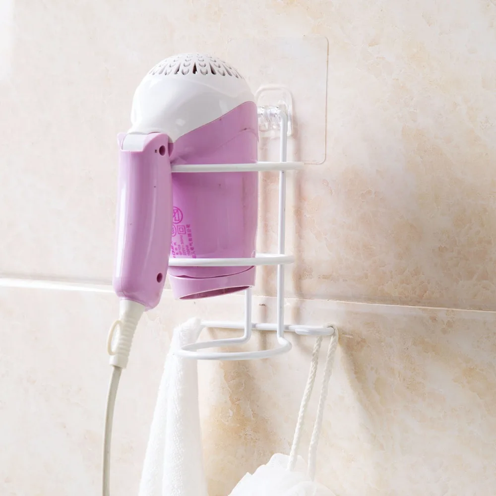 Iron Wall Mounted Hair Dryer Holder Bathroom Storage Shelf Towel Rack with Hooks for Hairdryer Organizer Shower Caddy | Обустройство