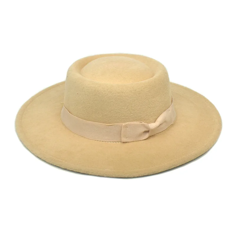 

Autumn winter bowler hats women's wide-brimmed bow fedora hats ladies elegant bump top jazz hats solid color Panama hats