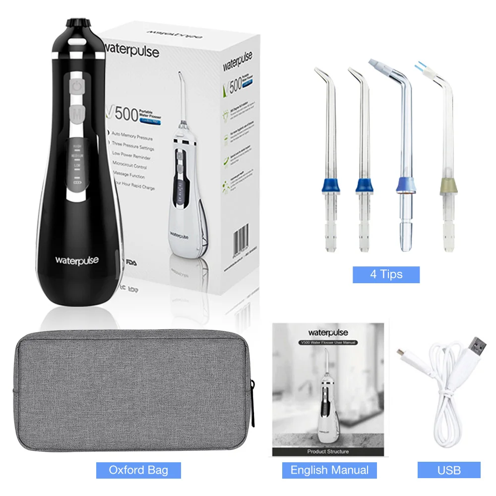 Черный Waterpulse V500 Портативный ирригатор для полости рта воды ирригатор водяной Флоссер Cordles Ирригатор для полости рта с дорожная сумка массаж чистый зубной нити Стоматологическая ирригаторы - Цвет: Черный